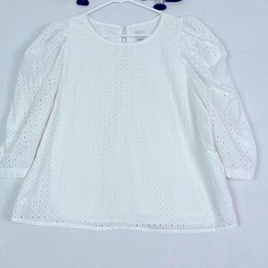 A new day Blouse Womens 2XL White Eyelet Balloon Sleeve Regular Scoop Neck